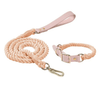 Luxe Royal Pink Leather Dog Rope Leash and Collar Set-6