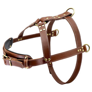 Real Leather Dog Harness Pet Training Products Strong Pulling Harness Vest For Large Dogs German Shepherd Dog Agility Product-0